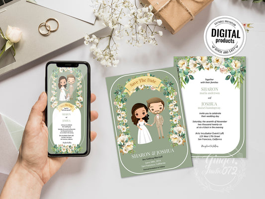 Cute Wedding Invitation, E-Invitation, Digital Template #CTWD230601