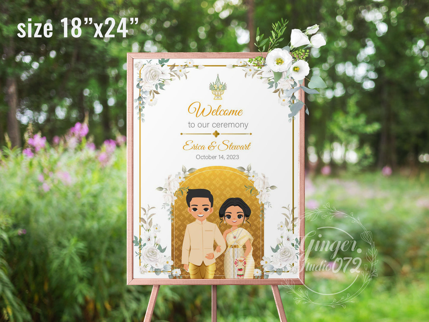 Cute  Asian Wedding sign: Lao/Khmer/Thai Welcome sign, Reception sign #wcsl240101