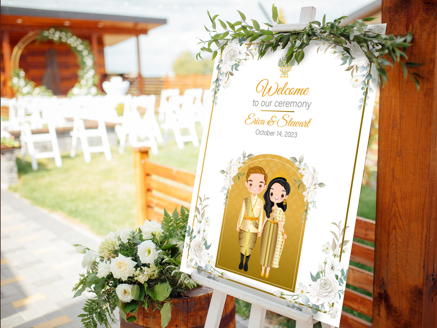 Cute  Asian Wedding sign: Lao/Khmer/Thai Welcome sign, Reception sign #wcsl230901A