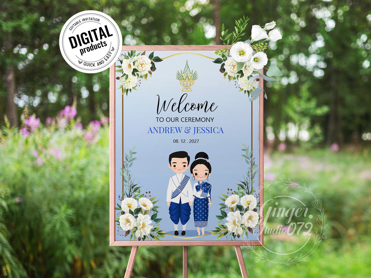 Cute  Asian Wedding, Lao/Khmer/Thai Welcome sign, Reception sign #wcsl240104
