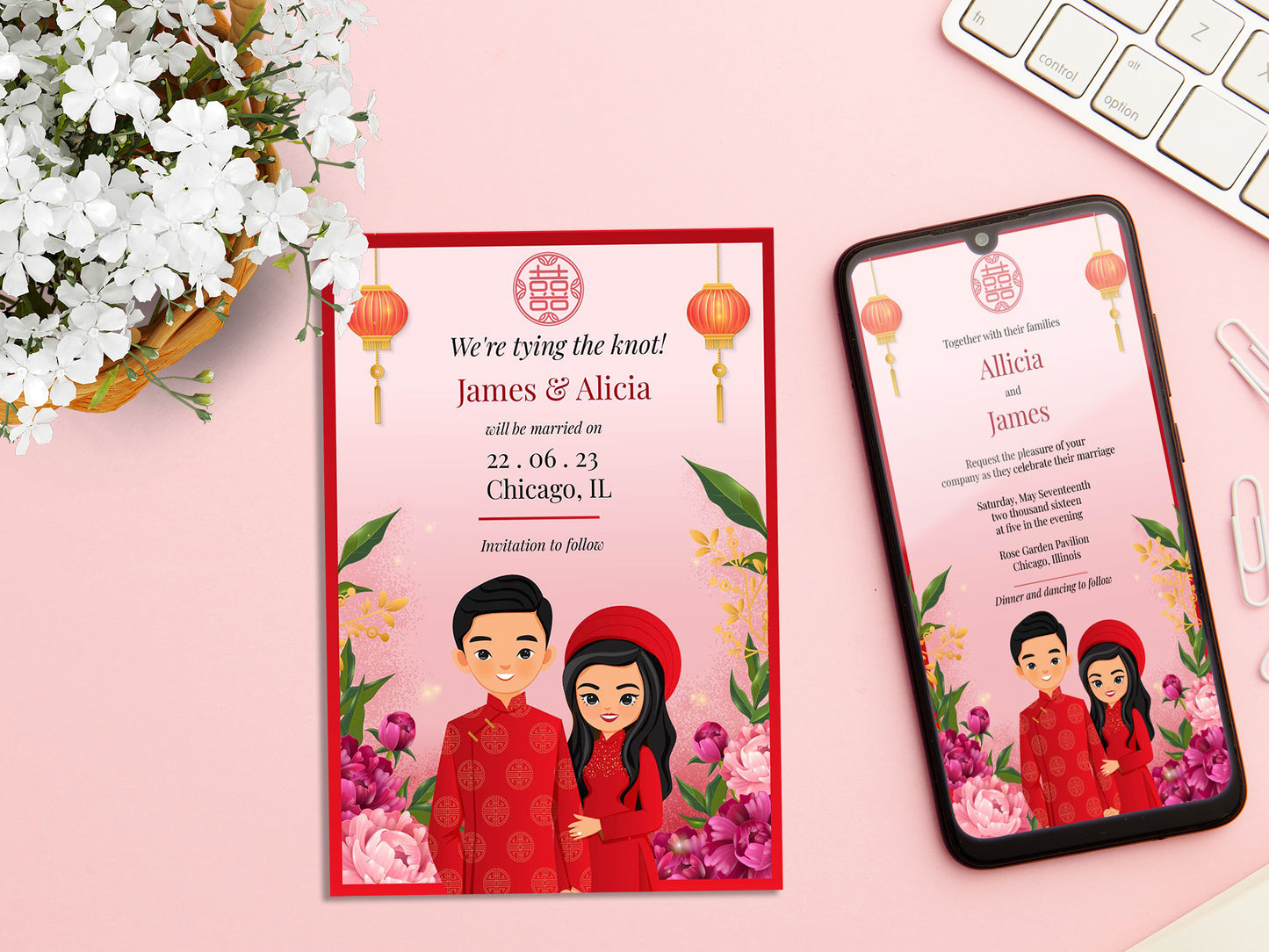 Cute Vietnamese wedding invite, Áo dài theme, Customize Invite Template #cvwl221103