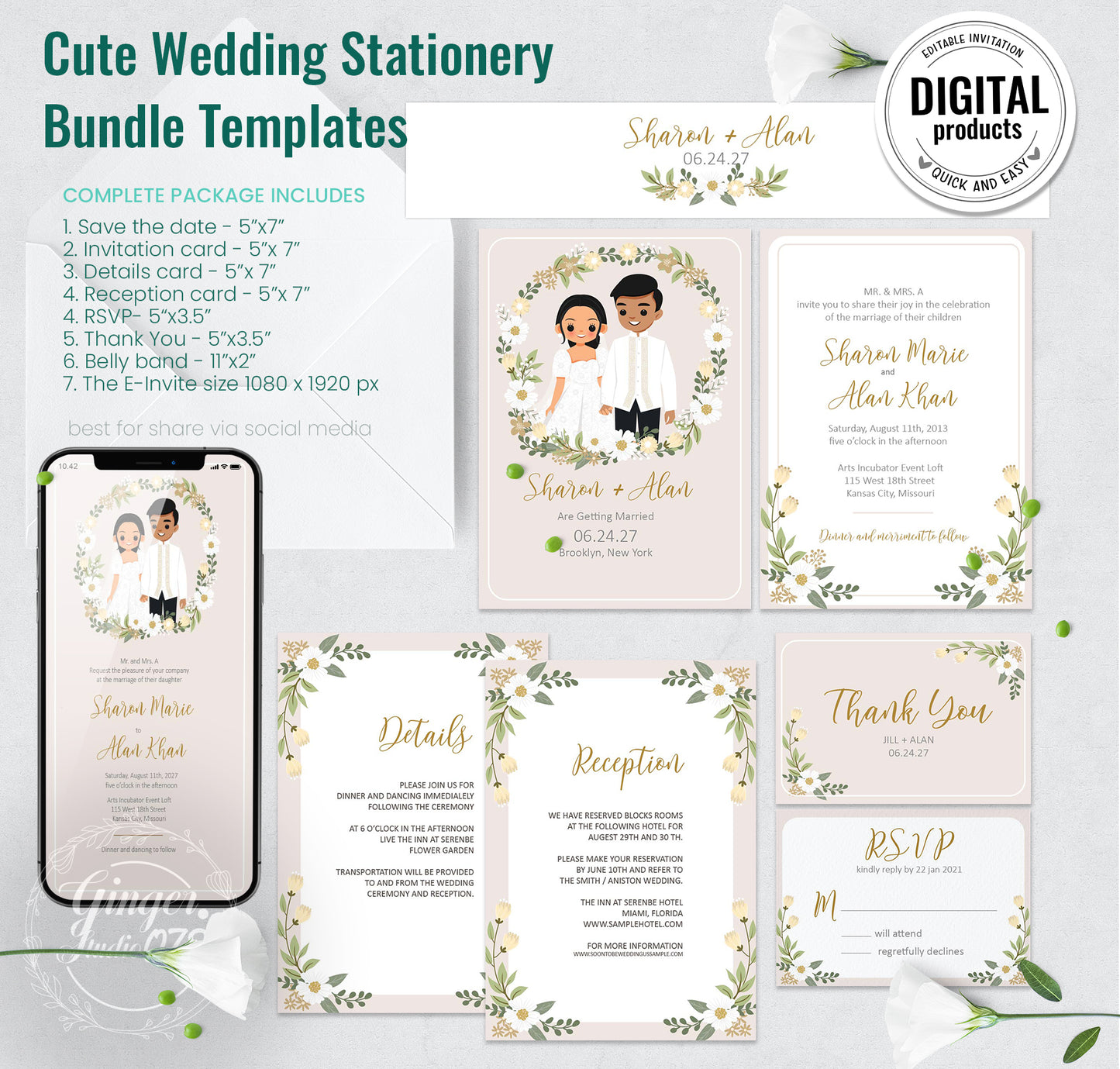 Cute Filipino wedding invitation, Customize Template  #fpiv240101