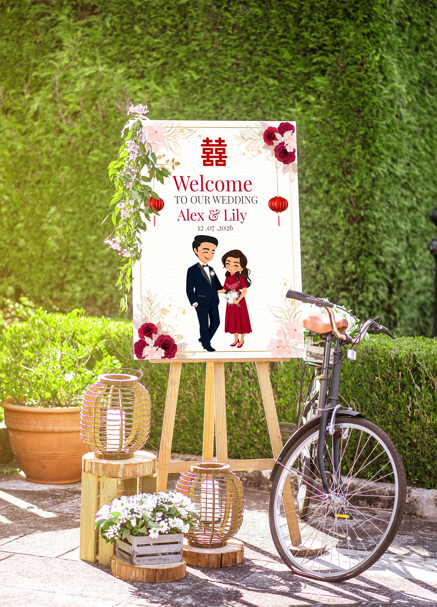 Cute Vietnamese Wedding, Tea ceremony, Welcome signage template #wcsl230904