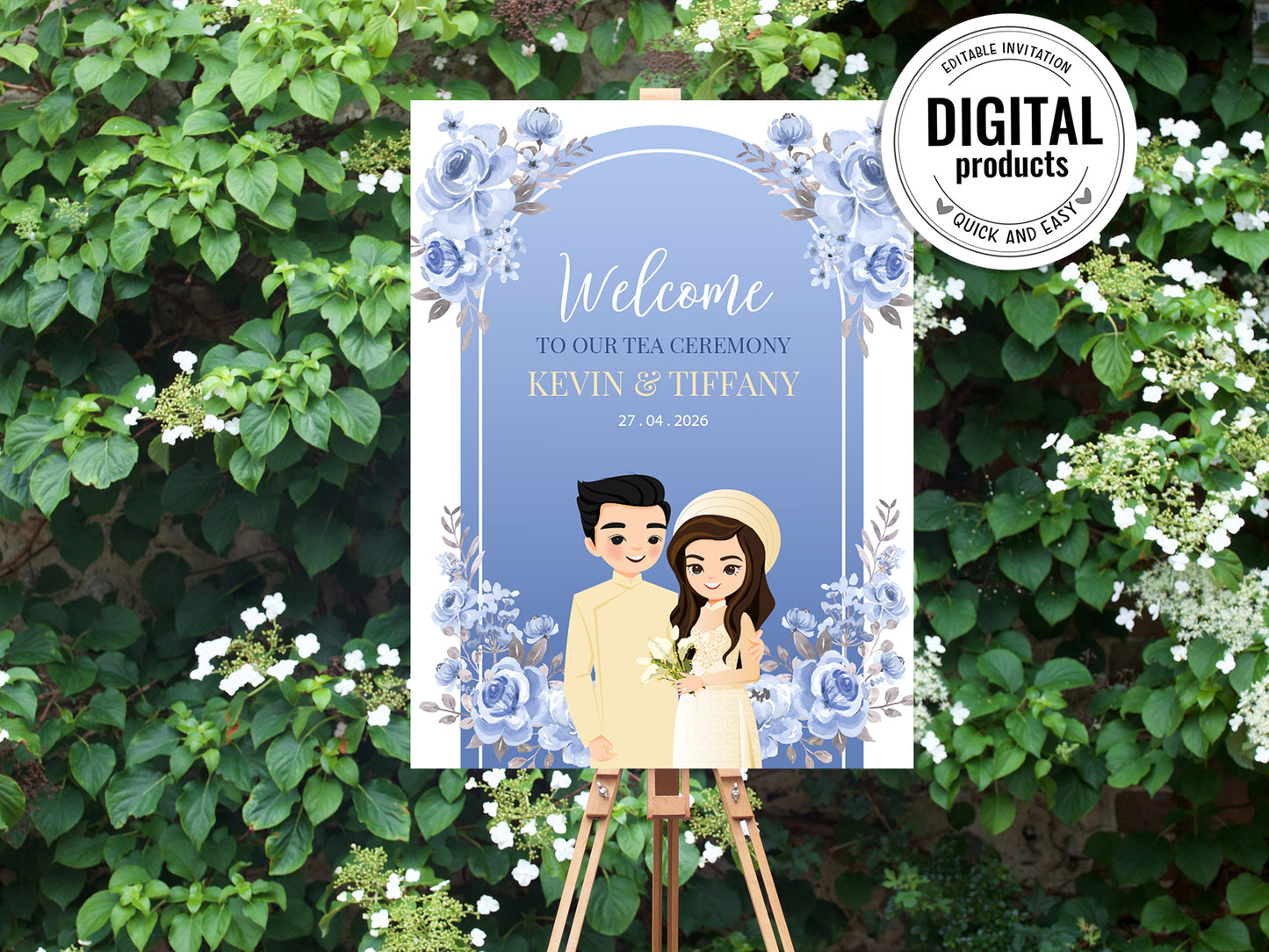 Cute Vietnamese Wedding, Tea ceremony, Welcome signage template #wcsl230604