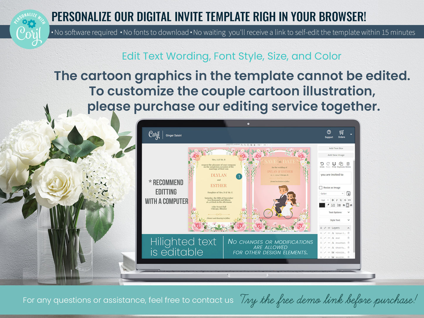 Cute Wedding Invitation, E-invitation, Digital Template set #ctwd221101