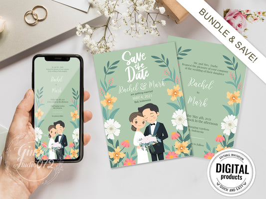 Cute Wedding Invitation, E-Invitation, Digital Template Set #ctwd200401