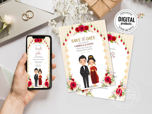 Cute Asian, Khmer, Lao, Thai Wedding invitation, E-Invite template #sewc230501