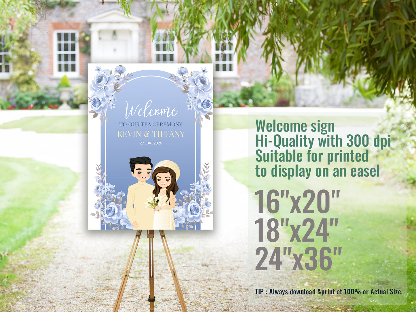 Cute Vietnamese Wedding, Tea ceremony, Welcome signage template #wcsl230604