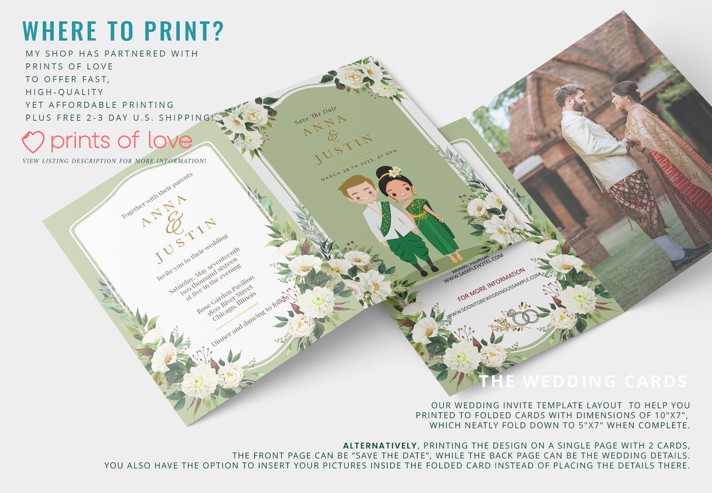 Cute Asian, Khmer, Lao, Thai Wedding invitation, E-Invite template #sewc230103