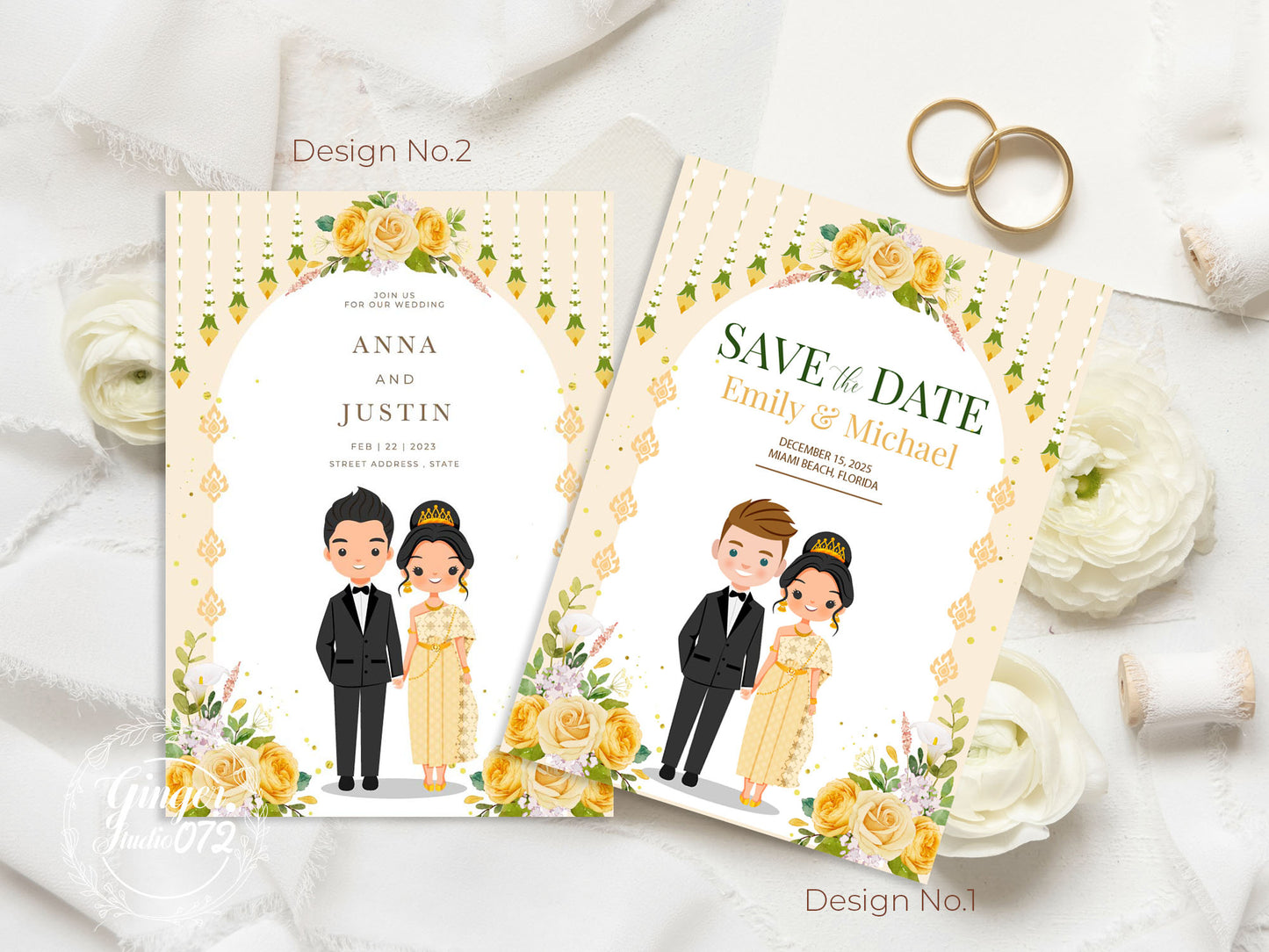 Cute Asian, Khmer, Lao, Thai Wedding invitation, E-Invite template #sewc220702