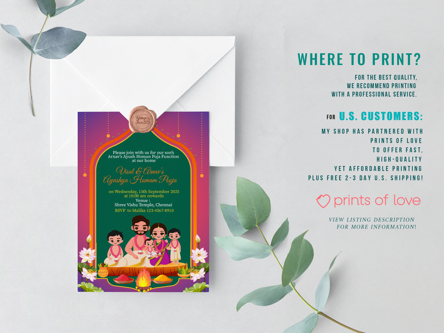 Cute Milestone invite, Ayush Homam Puja Function Cermony, Customize Template #hfiv230602