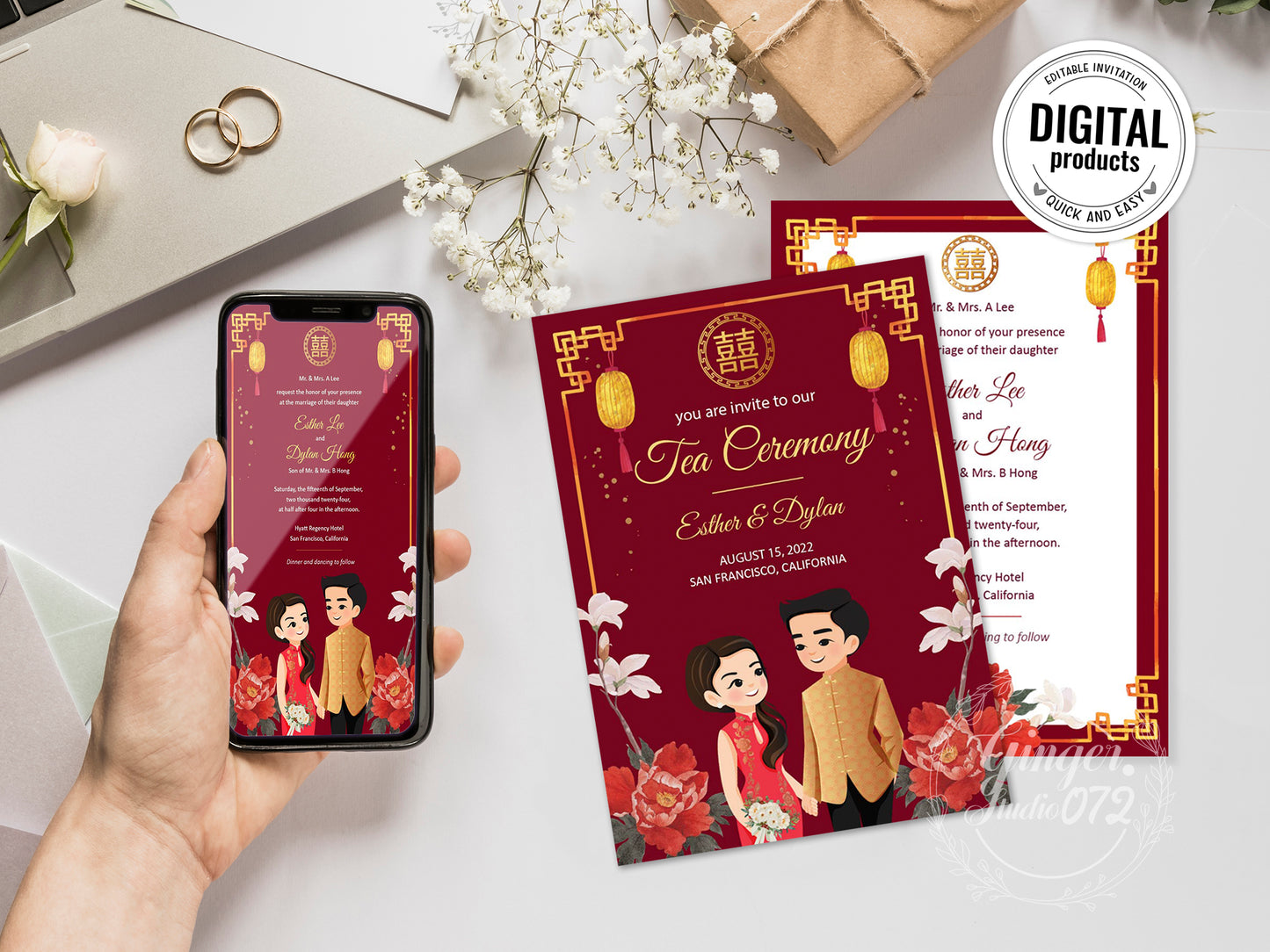 Cute Vietnamese wedding invite, Áo dài theme, Customize Invite Template #cvwl220905