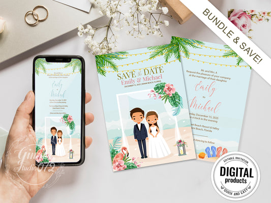 Cute Wedding Invitation, E-Invitation, Digital Template Set #wd7911