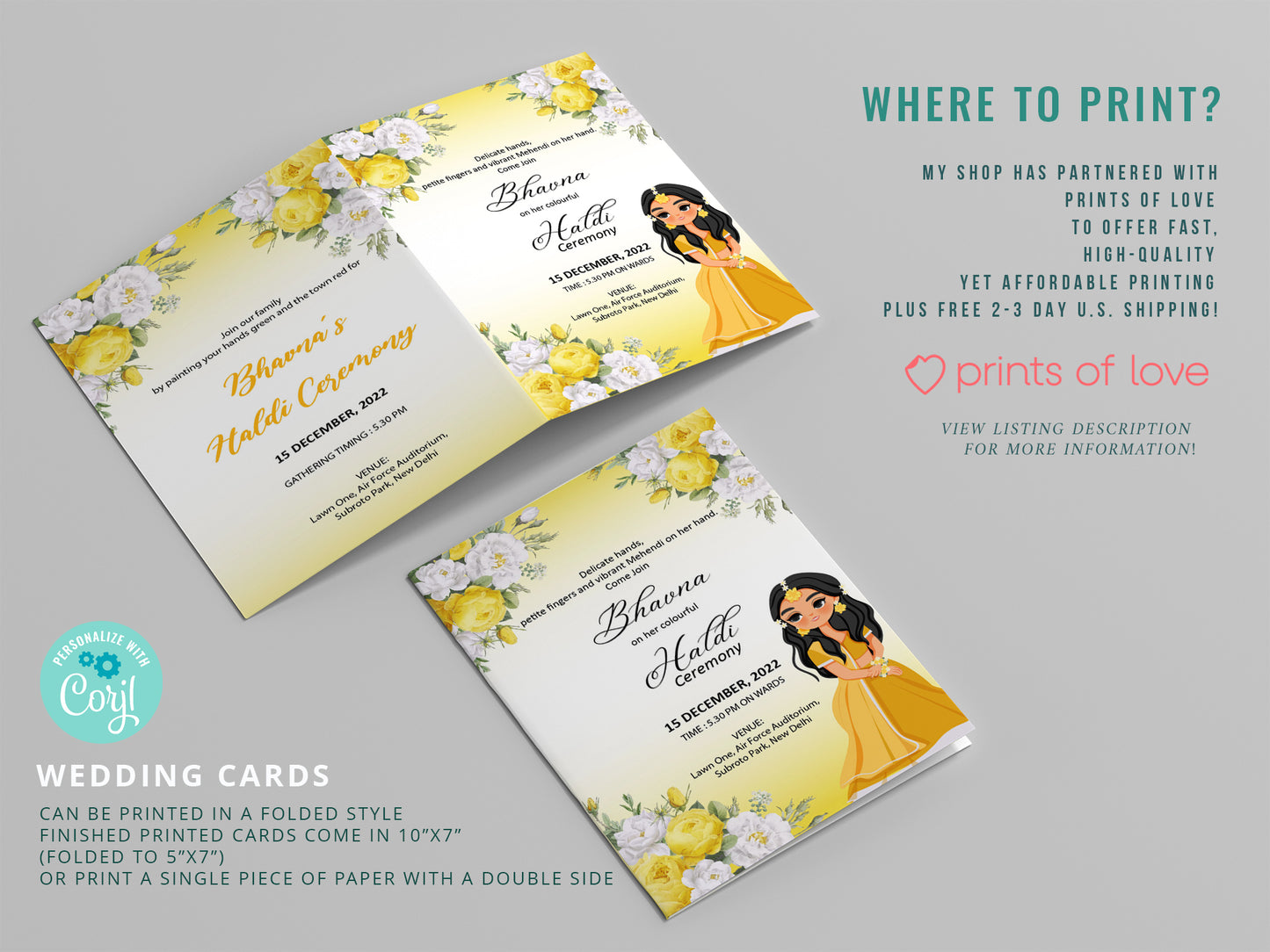 Cute Indian/Hindu wedding invite, Haldi/Mehndi/Sangeet, Customize template#hdwc210603