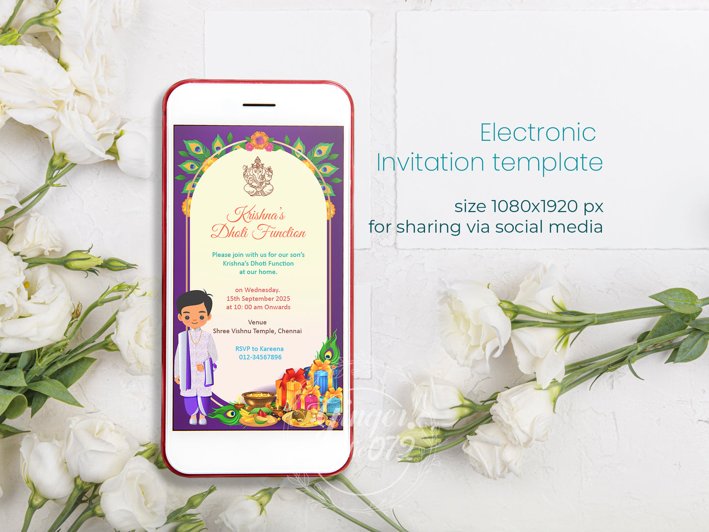 Cute Milestone invite, Dhoti function Ceremony, Customize Template #bsiv230302