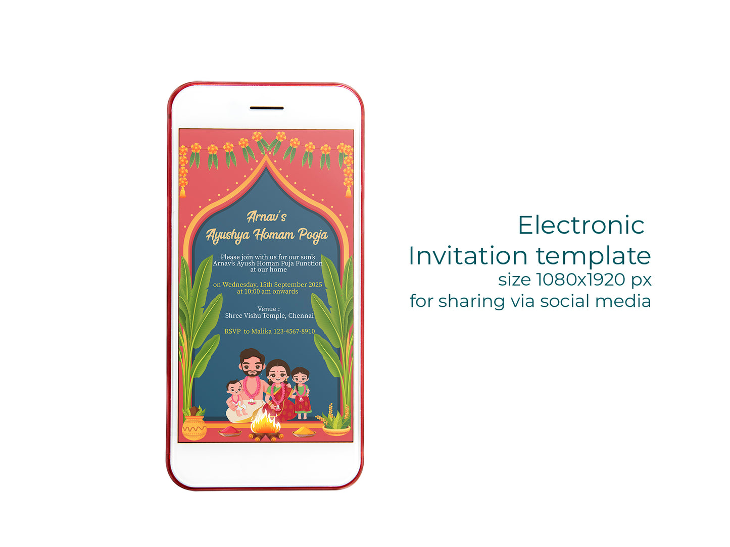 Cute Milestone invite, Ayush Homam puja function, Customize Template #bsiv230106