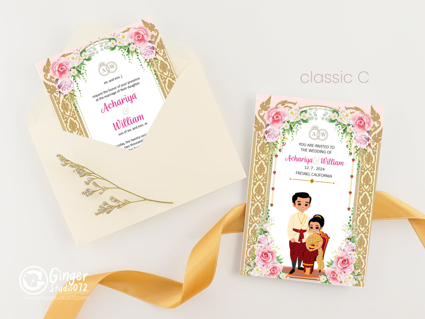 Cute Asian, Khmer, Lao, Thai Wedding invitation, E-Invite template #sewc230108