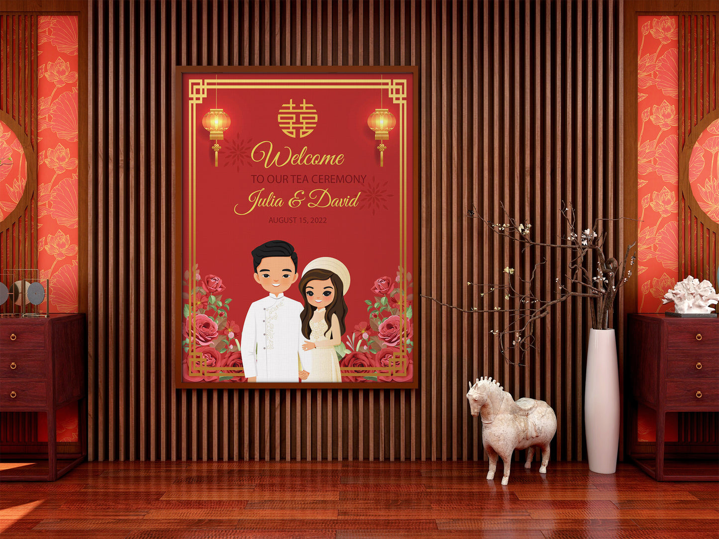 Cute Vietnamese Wedding, Tea ceremony, Welcome signage template #vnwc211003