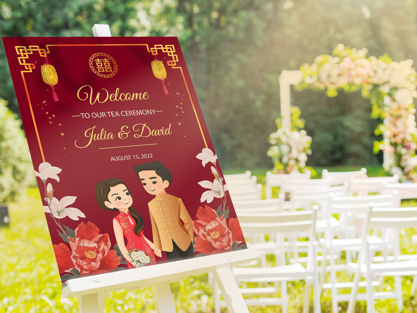 Cute Vietnamese Wedding, Tea ceremony, Welcome signage template #wcsl220909