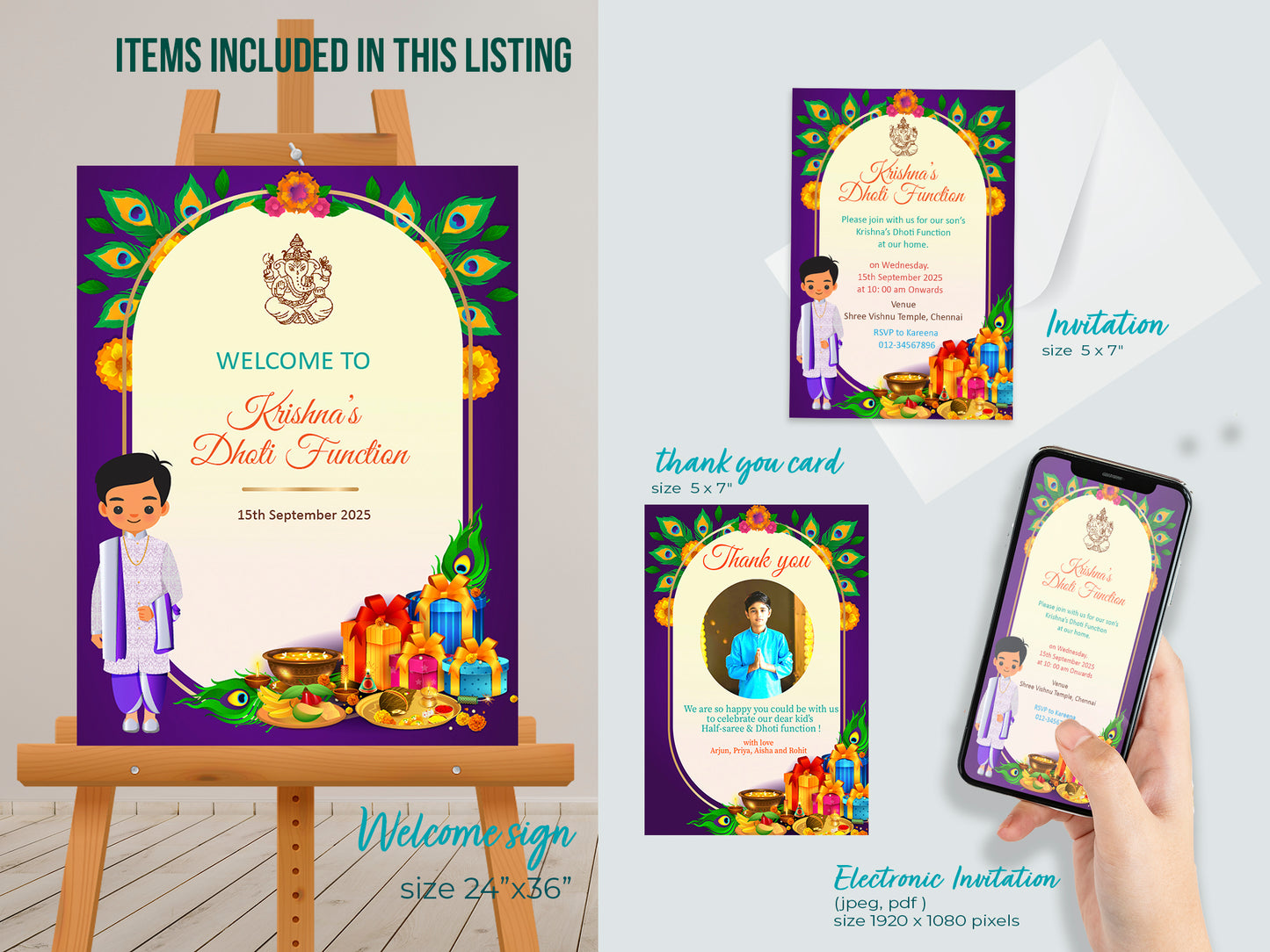 Cute Milestone invite, Dhoti function Ceremony, Customize Template #bsiv230302