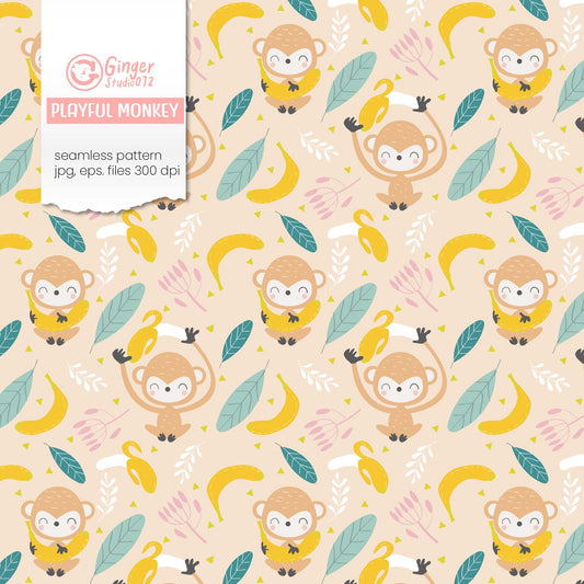 "Playful Monkey" Seamless Pattern #spcl240105