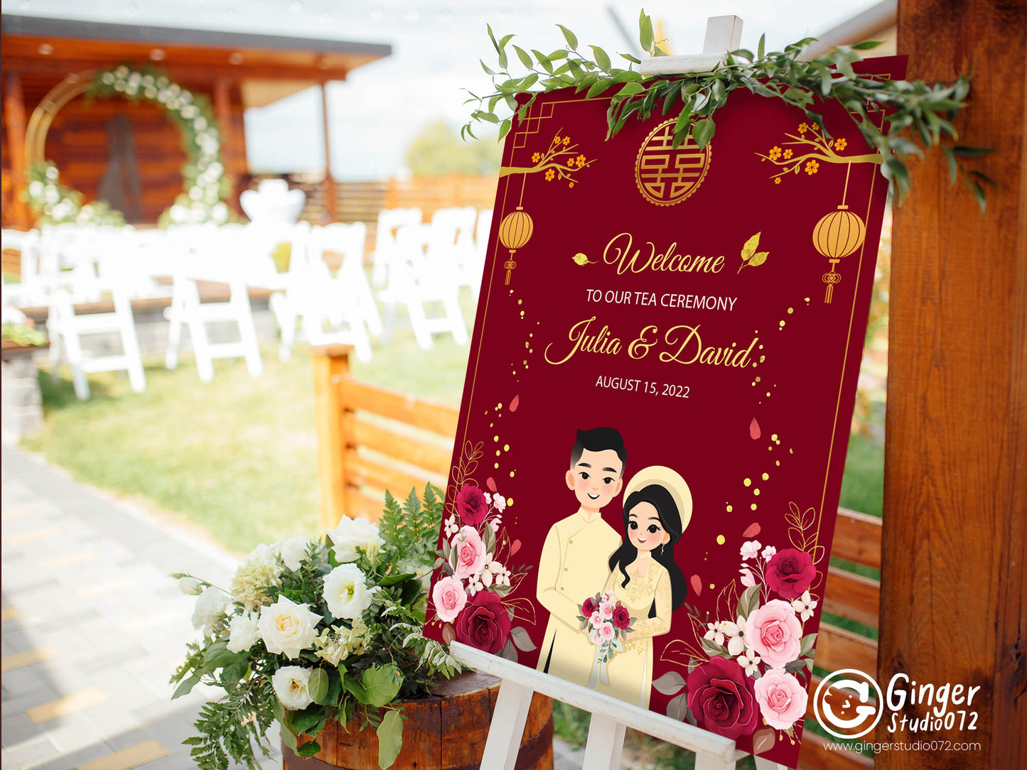Cute Vietnamese Wedding tea ceremony, welcome sign template #vniv240401