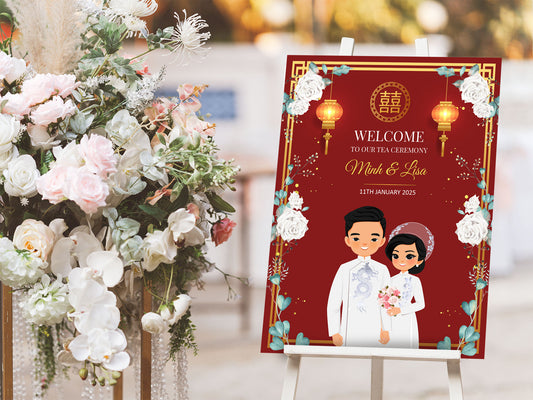 Cute Vietnamese Wedding tea ceremony, welcome sign template #vnws2401001