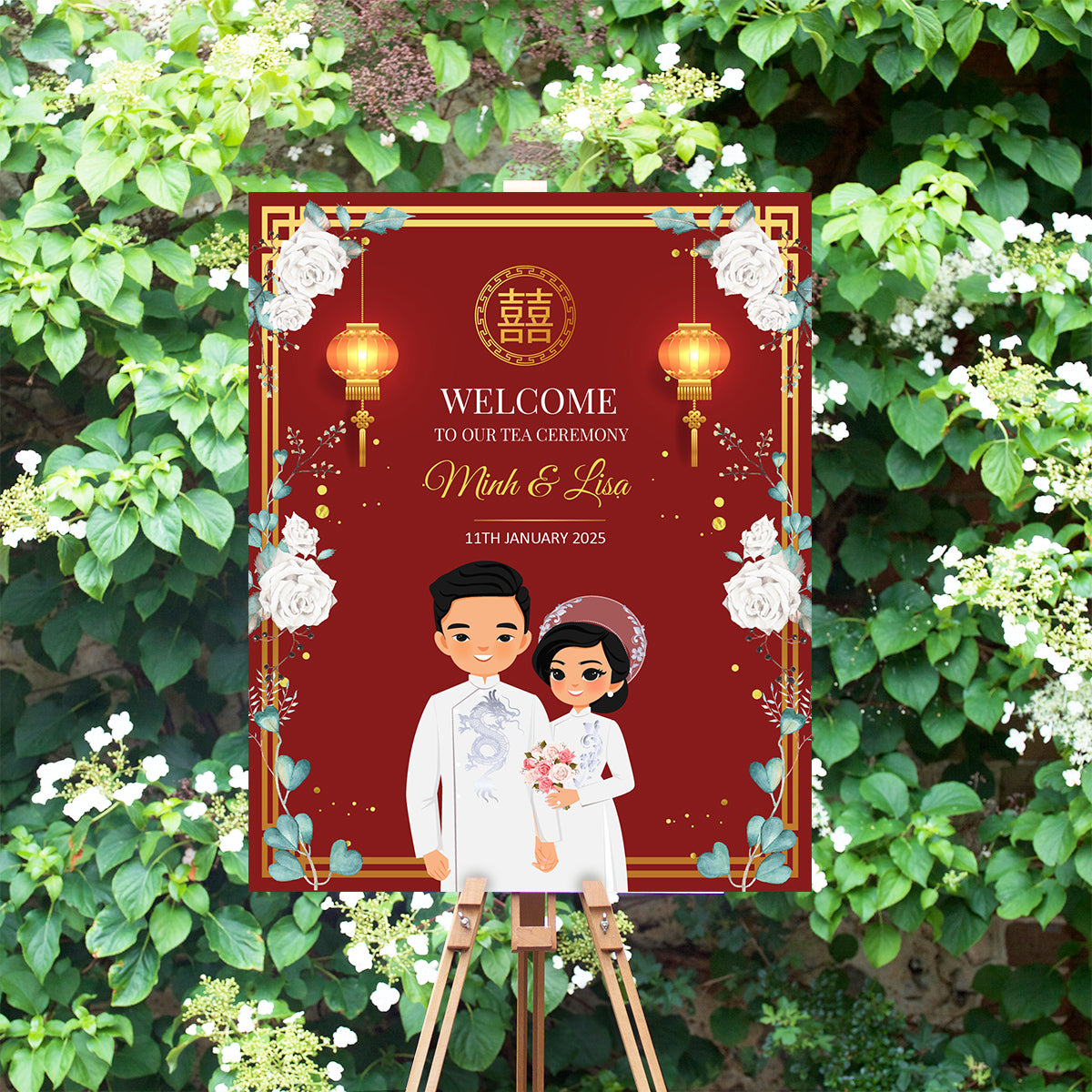 Cute Vietnamese Wedding tea ceremony, welcome sign template #vnws2401001