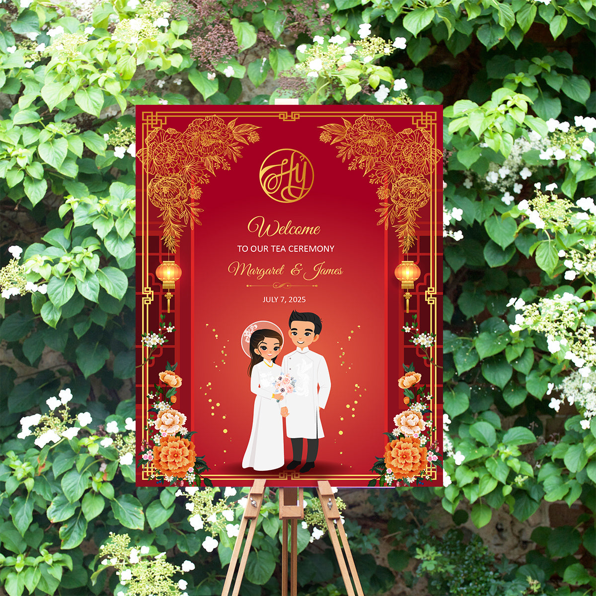 Cute Vietnamese Wedding tea ceremony, welcome sign template #vnws240502