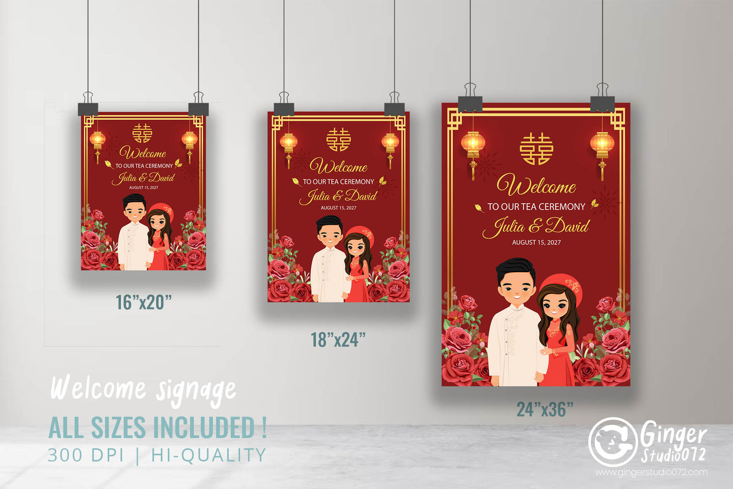 Cute Vietnamese Wedding, Tea ceremony, Welcome signage template #vnws240701