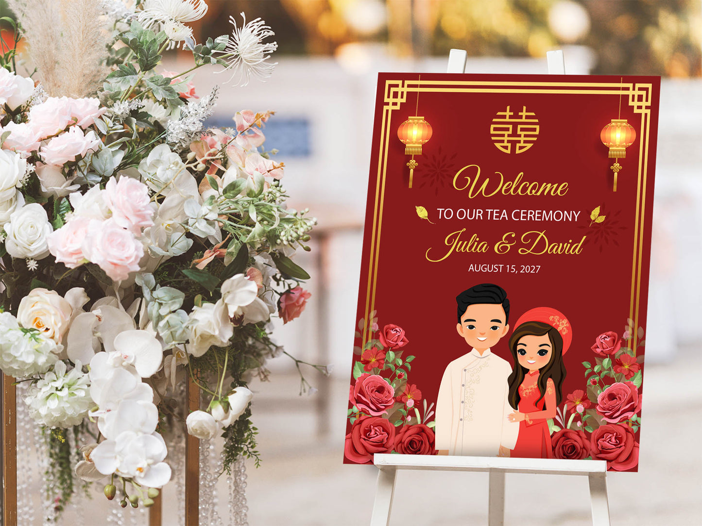 Cute Vietnamese Wedding, Tea ceremony, Welcome signage template #vnws240701