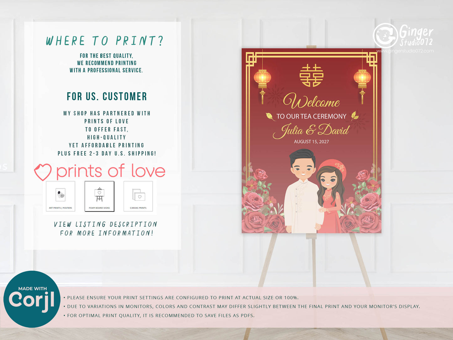 Cute Vietnamese Wedding, Tea ceremony, Welcome signage template #vnws240701