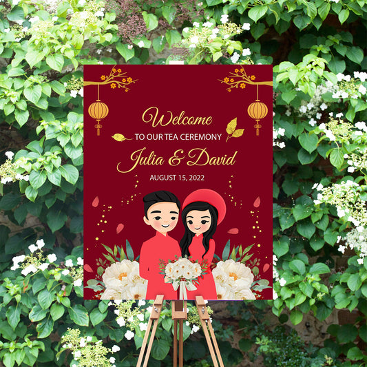 Cute Vietnamese Wedding, Tea ceremony, Welcome signage template #wcsl220301