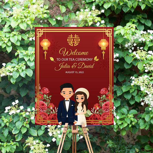 Cute Vietnamese Wedding, Tea ceremony, Welcome signage template #wcsl220703