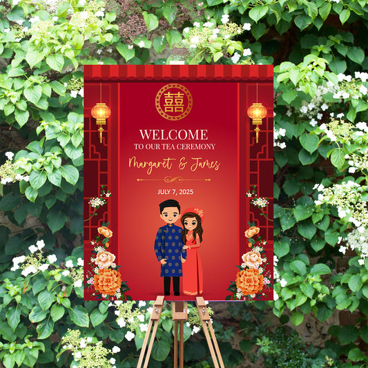 Cute Vietnamese Wedding, Tea ceremony, Welcome signage template #wcsl230401