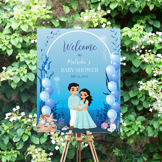 Cute Baby Shower sign, Ocean Underwater theme, Customize Template #wcsl230703