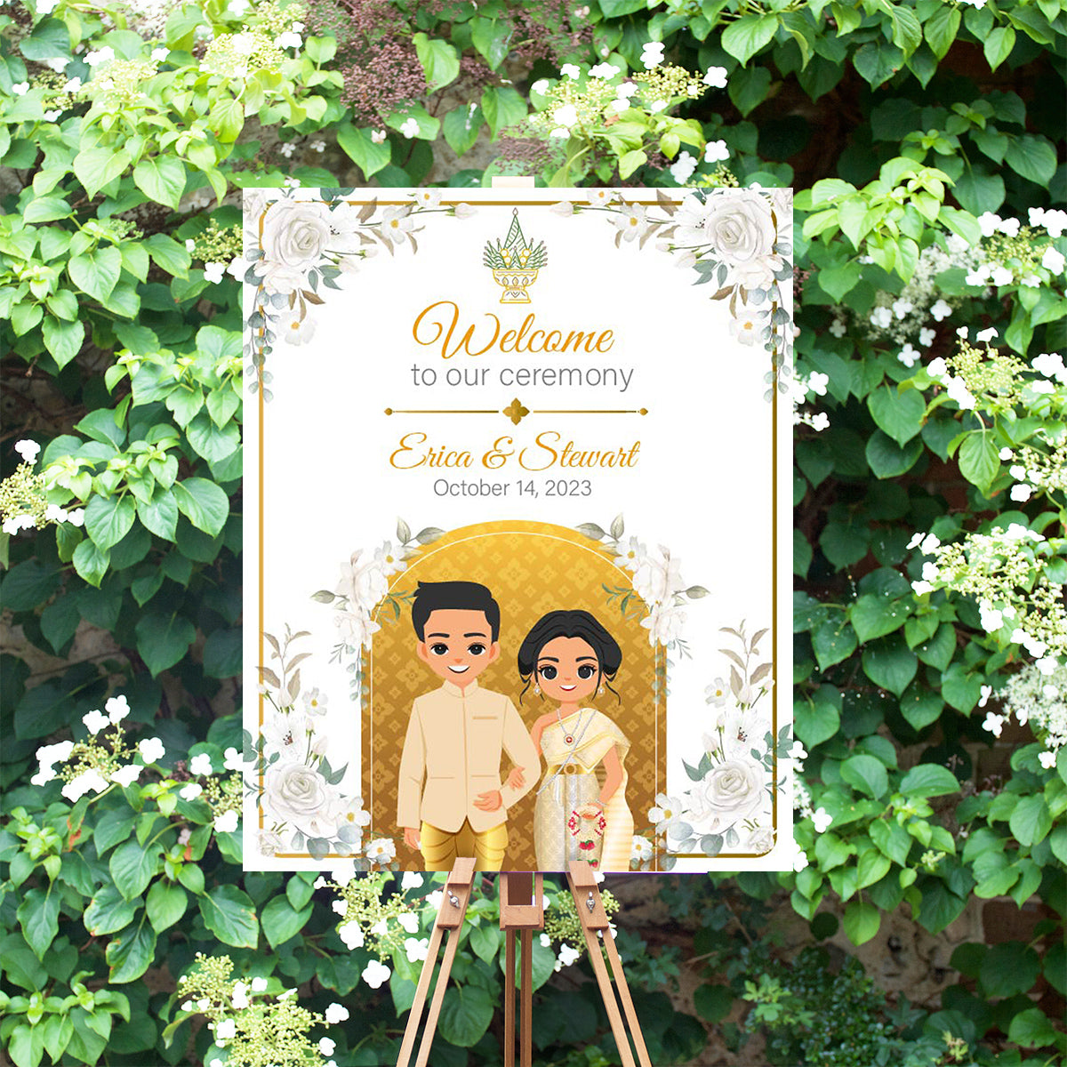 Cute  Asian Wedding sign: Lao/Khmer/Thai Welcome sign, Reception sign #wcsl240101